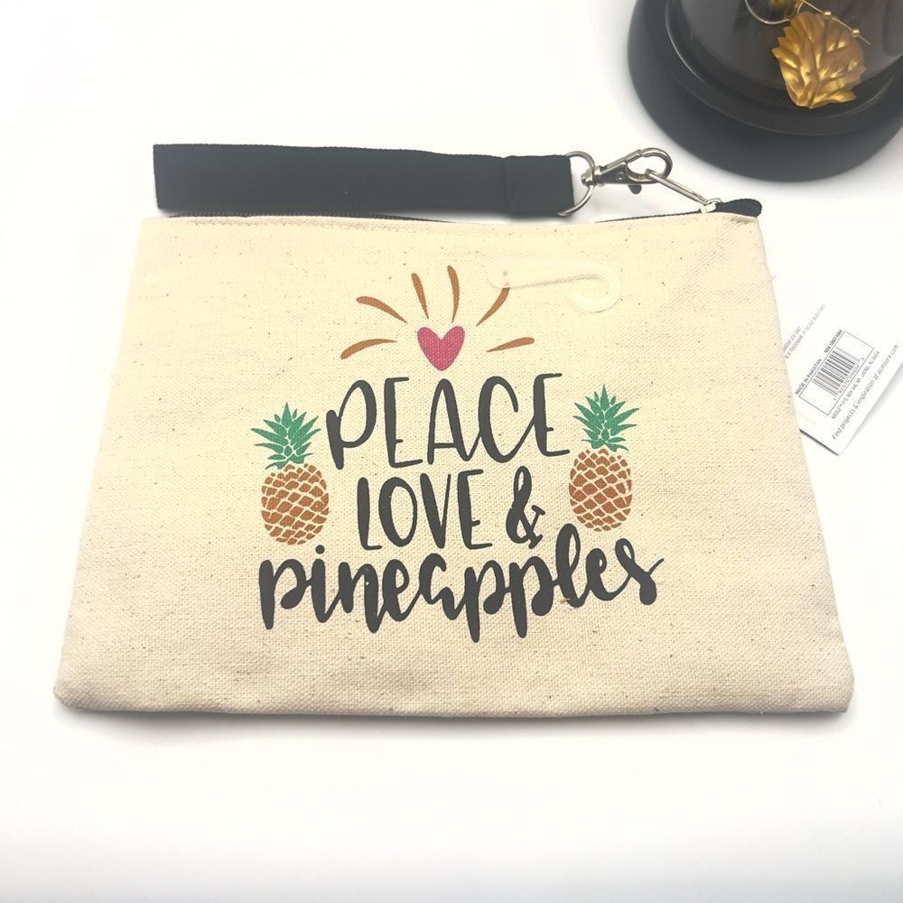 Peace Love & Pineapples Canvas Wristlet or makeup bag